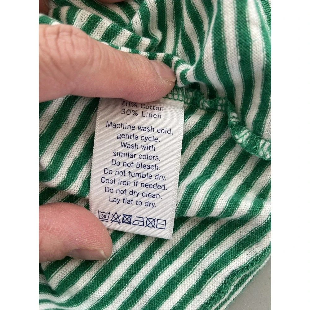 Clare V Camp Fit Tank Womens L Green White Stripe Linen Cotton Top Sleeveless